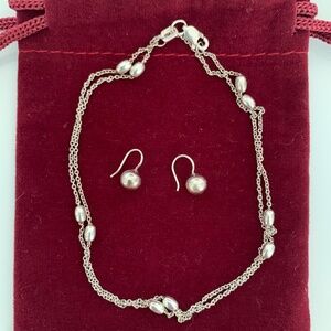 925 Silver Necklace & Earrings Set – Bead Station Chain & Ball Drop Dangles